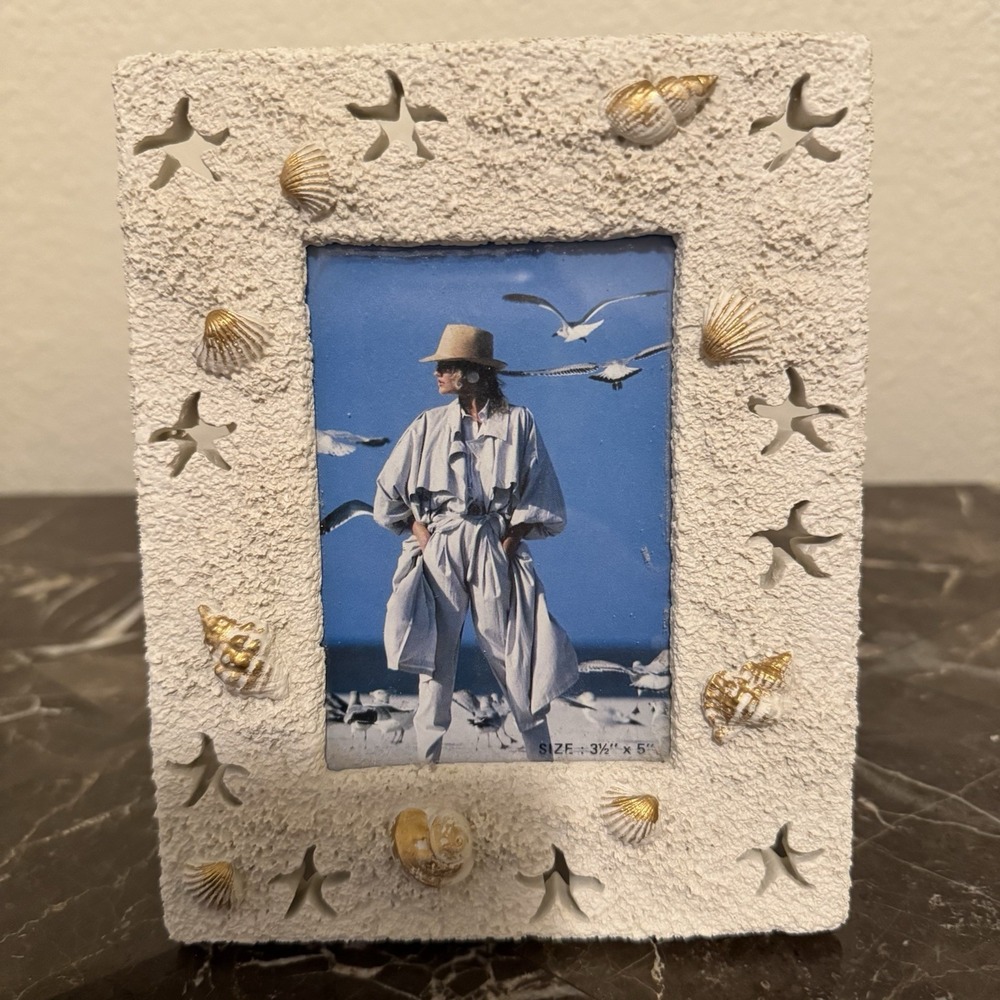 Coastal Photo Frame Shells Starfish Beach Theme Ornate Holds 3x5 Picture